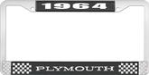1964 Plymouth License Plate Frame - Black and Chrome with White Lettering