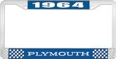 1964 Plymouth License Plate Frame - Blue and Chrome with White Lettering