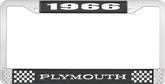 1966 Plymouth License Plate Frame - Black and Chrome with White Lettering