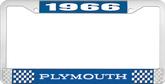 1966 Plymouth License Plate Frame - Blue and Chrome with White Lettering