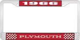 1966 Plymouth License Plate Frame - Red and Chrome with White Lettering
