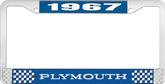 1967 Plymouth License Plate Frame - Blue and Chrome with White Lettering