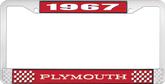 1967 Plymouth License Plate Frame - Red and Chrome with White Lettering