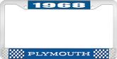 1968 Plymouth License Plate Frame - Blue and Chrome with White Lettering
