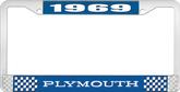 1969 Plymouth License Plate Frame - Blue and Chrome with White Lettering