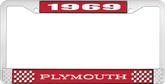 1969 Plymouth License Plate Frame - Red and Chrome with White Lettering