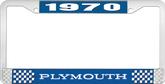 1970 Plymouth License Plate Frame - Blue and Chrome with White Lettering