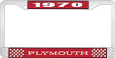 1970 Plymouth License Plate Frame - Red and Chrome with White Lettering
