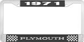 1971 Plymouth License Plate Frame - Black and Chrome with White Lettering