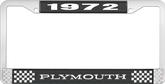 1972 Plymouth License Plate Frame - Black and Chrome with White Lettering