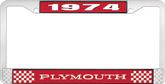 1974 Plymouth License Plate Frame - Red and Chrome with White Lettering
