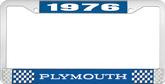 1976 Plymouth License Plate Frame - Blue and Chrome with White Lettering