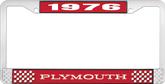 1976 Plymouth License Plate Frame - Red and Chrome with White Lettering