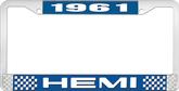 1961 Hemi License Plate Frame Blue  and Chrome with White Lettering