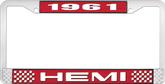 1961 Hemi License Plate Frame Red and Chrome with White Lettering
