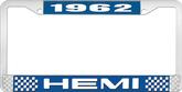 1962 Hemi License Plate Frame - Blue and Chrome with White Lettering 