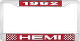 1962 Hemi License Plate Frame - Red and Chrome with White Lettering
