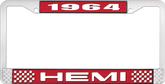 1964 Hemi License Plate Frame - Red and Chrome with White Lettering 