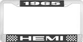 1965 Hemi License Plate Frame - Black and Chrome with White Lettering 