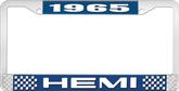 1965 Hemi License Plate Frame - Blue and Chrome with White Lettering 