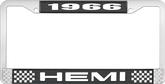 1966 Hemi License Plate Frame - Black and Chrome with White Lettering 
