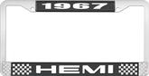 1967 Hemi License Plate Frame -  Black and Chrome with White Lettering 