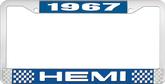 1967 Hemi License Plate Frame - Blue and Chrome with White Lettering  