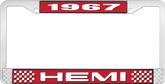 1967 Hemi License Plate Frame - Red and Chrome with White Lettering 