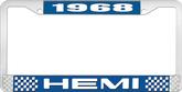 1968 Hemi License Plate Frame- Blue and Chrome with White Lettering
