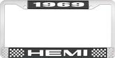 1969 Hemi License Plate Frame - Black and Chrome with White Lettering