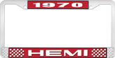 1970 Hemi License Plate Frame - Red and Chrome with White Lettering