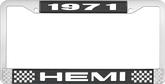 1971 Hemi License Plate Frame - Black and Chrome with White Lettering