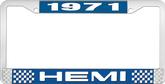 1971 Hemi License Plate Frame - Blue and Chrome with White Lettering