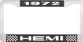 1972 Hemi License Plate Frame - Black and Chrome with White Lettering