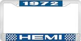 1972 Hemi License Plate Frame - Blue and Chrome with White Lettering