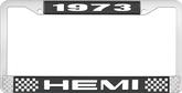1973 Hemi License Plate Frame - Black and Chrome with White Lettering