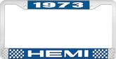 1973 Hemi License Plate Frame - Blue and Chrome with White Lettering
