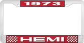 1973 Hemi License Plate Frame - Red and Chrome with White Lettering