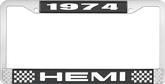 1974 Hemi License Plate Frame - Black and Chrome with White Lettering