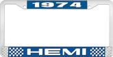 1974 Hemi License Plate Frame - Blue and Chrome with White Lettering