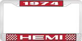 1974 Hemi License Plate Frame - Red and Chrome with White Lettering