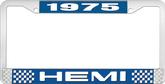 1975 Hemi License Plate Frame - Blue and Chrome with White Lettering