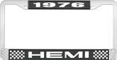 1976 Hemi License Plate Frame - Black and Chrome with White Lettering