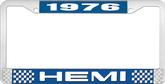 1976 Hemi License Plate Frame - Blue and Chrome with White Lettering
