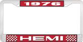 1976 Hemi License Plate Frame - Red and Chrome with White Lettering
