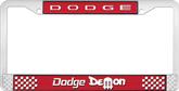 Dodge Demon; License Plate Frame; Red And Chrome With White Lettering