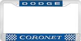 Dodge Coronet; License Plate Frame; Blue And Chrome With White Lettering