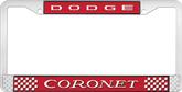 Dodge Coronet; License Plate Frame; Red And Chrome With White Lettering