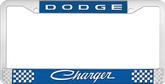 Dodge Charger; License Plate Frame; Blue And Chrome With White Lettering
