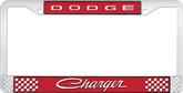 Dodge Charger; License Plate Frame; Red And Chrome With White Lettering